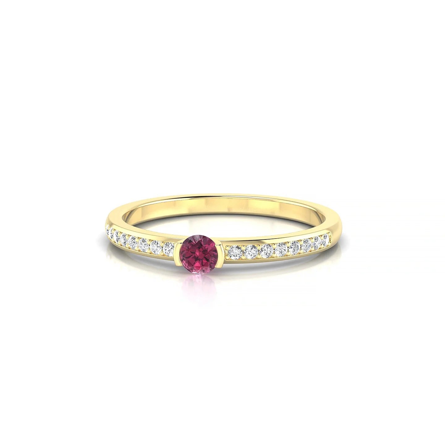 Crest | 18k Yellow Gold 3 mm Round Rhodolite Ring