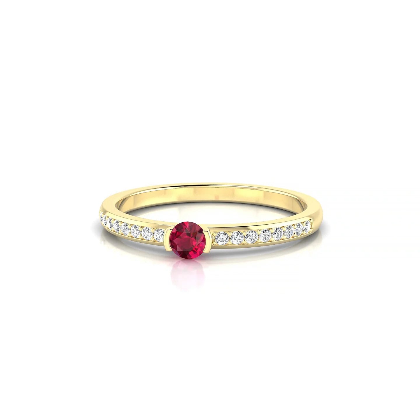 Crest | 18k Yellow Gold 3 mm Round Ruby Ring