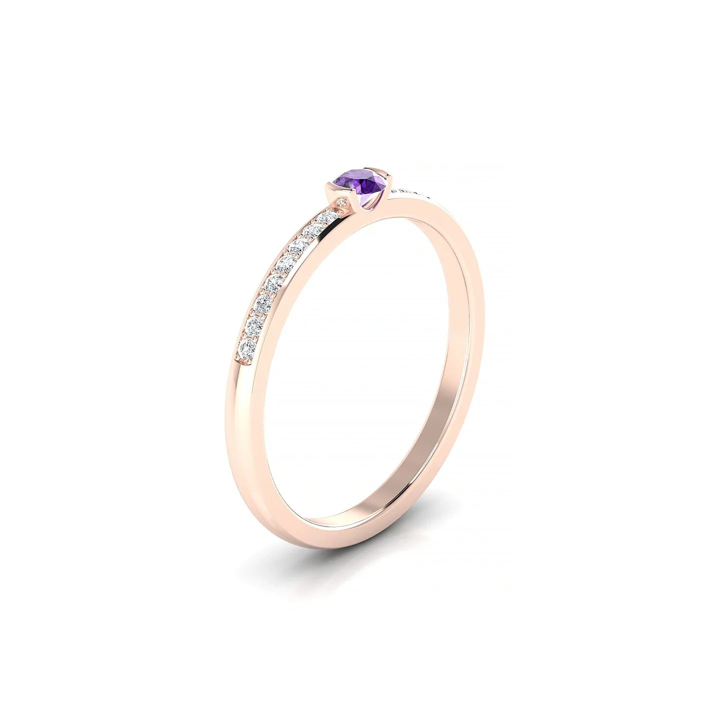 Crest | 18k Rose Gold 3 mm Round Amethyst Ring