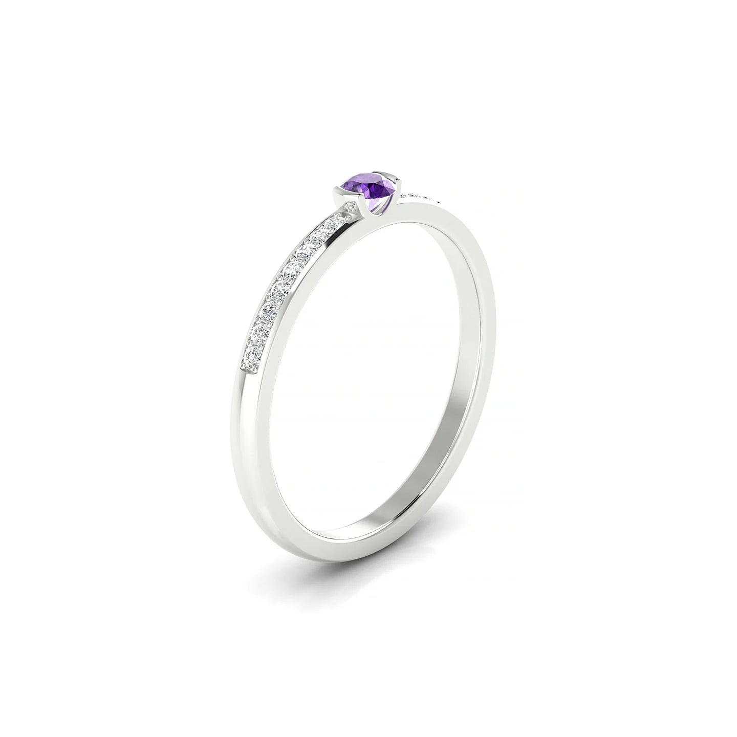 Crest | 18k White Gold 3 mm Round Amethyst Ring