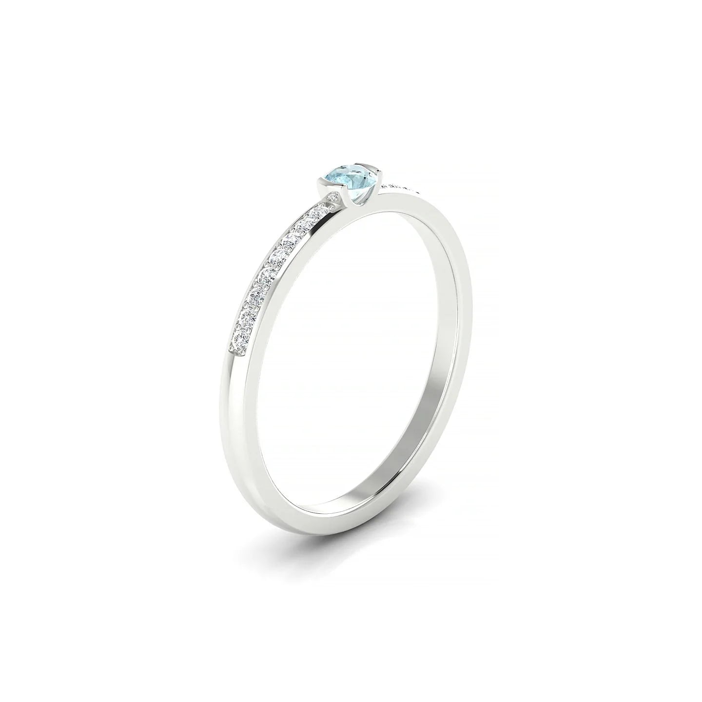 Crest | 18k White Gold 3 mm Round Aquamarine Ring