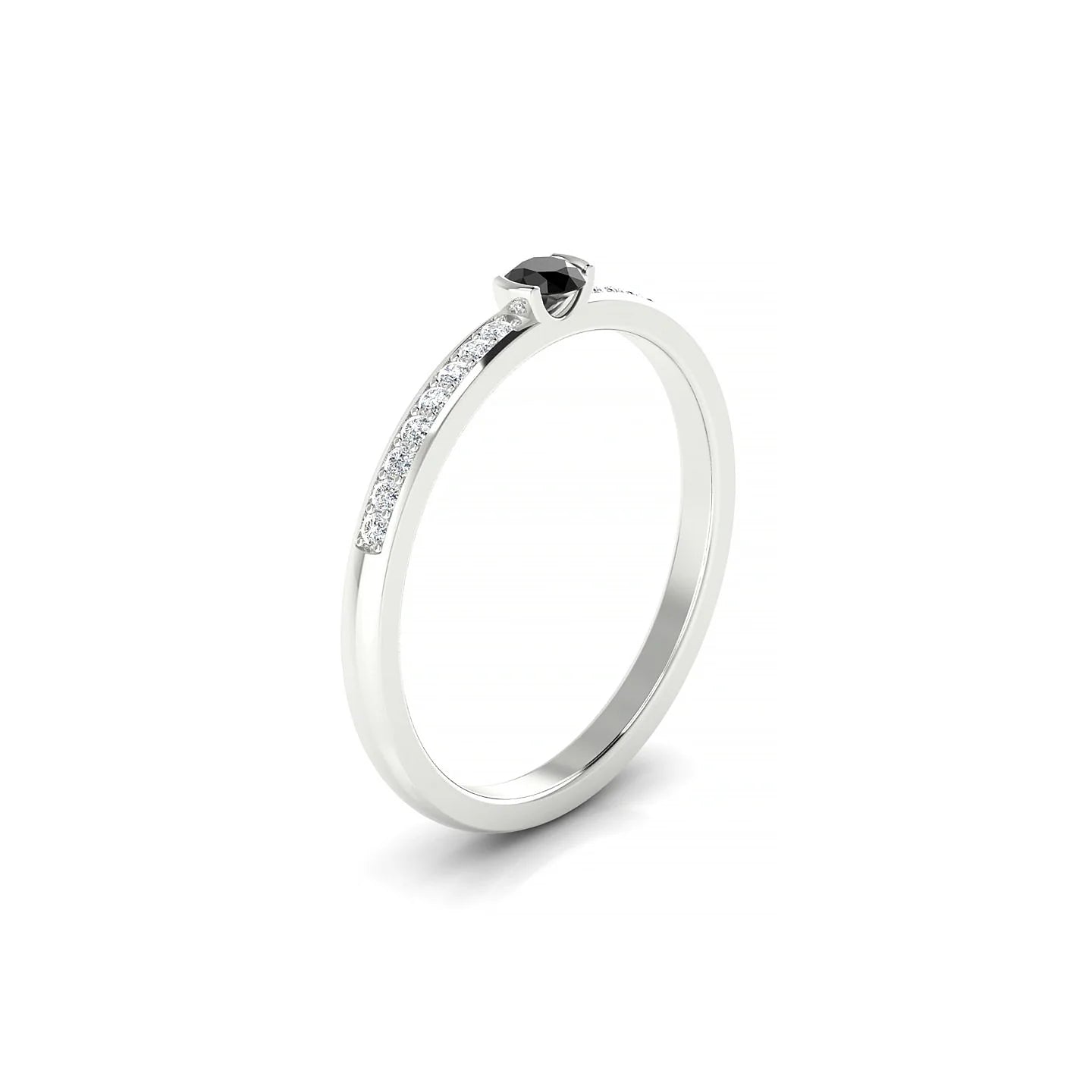 Crest | 18k White Gold 3 mm Round Black Diamond Ring