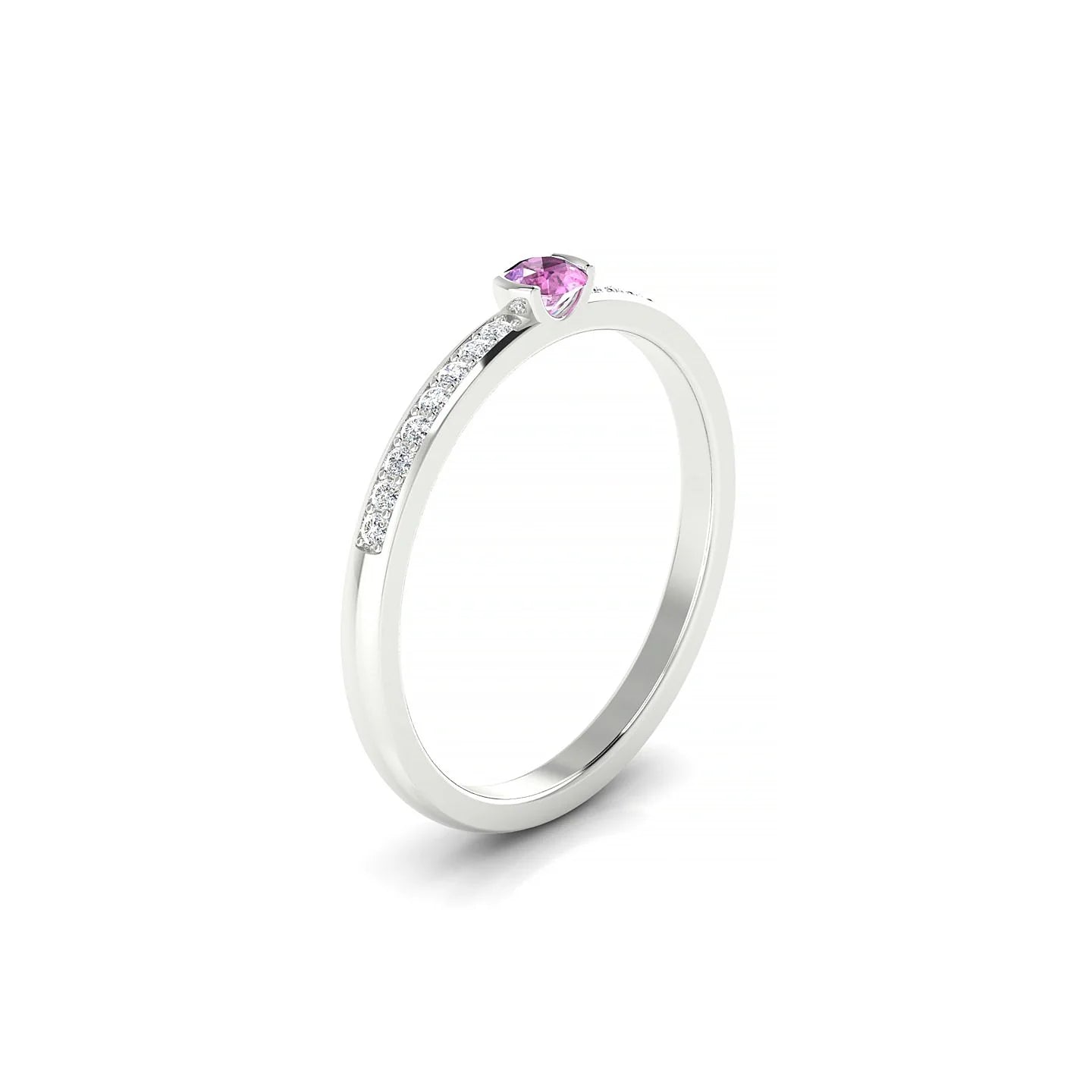 Crest | 18k White Gold 3 mm Round Pink Sapphire Ring