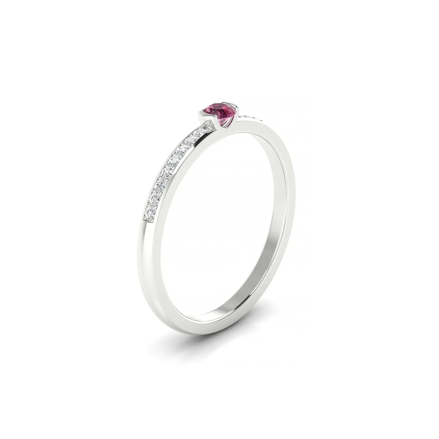 Crest | 18k White Gold 3 mm Round Rhodolite Ring