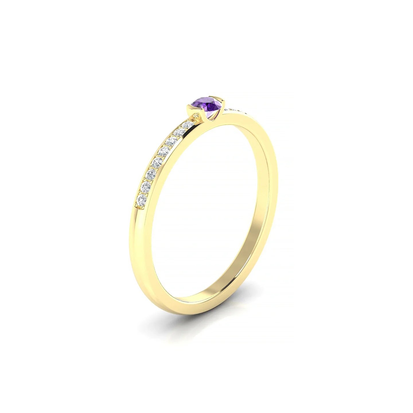 Crest | 18k Yellow Gold 3 mm Round Amethyst Ring