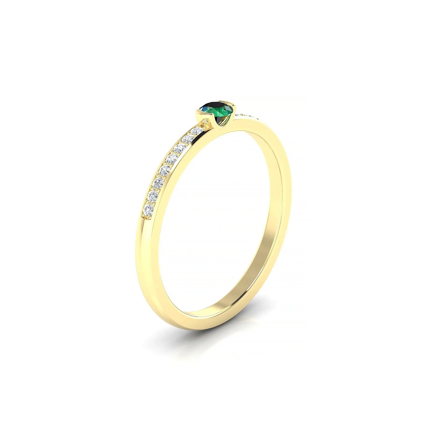 Crest | 18k Yellow Gold 3 mm Round Emerald Ring