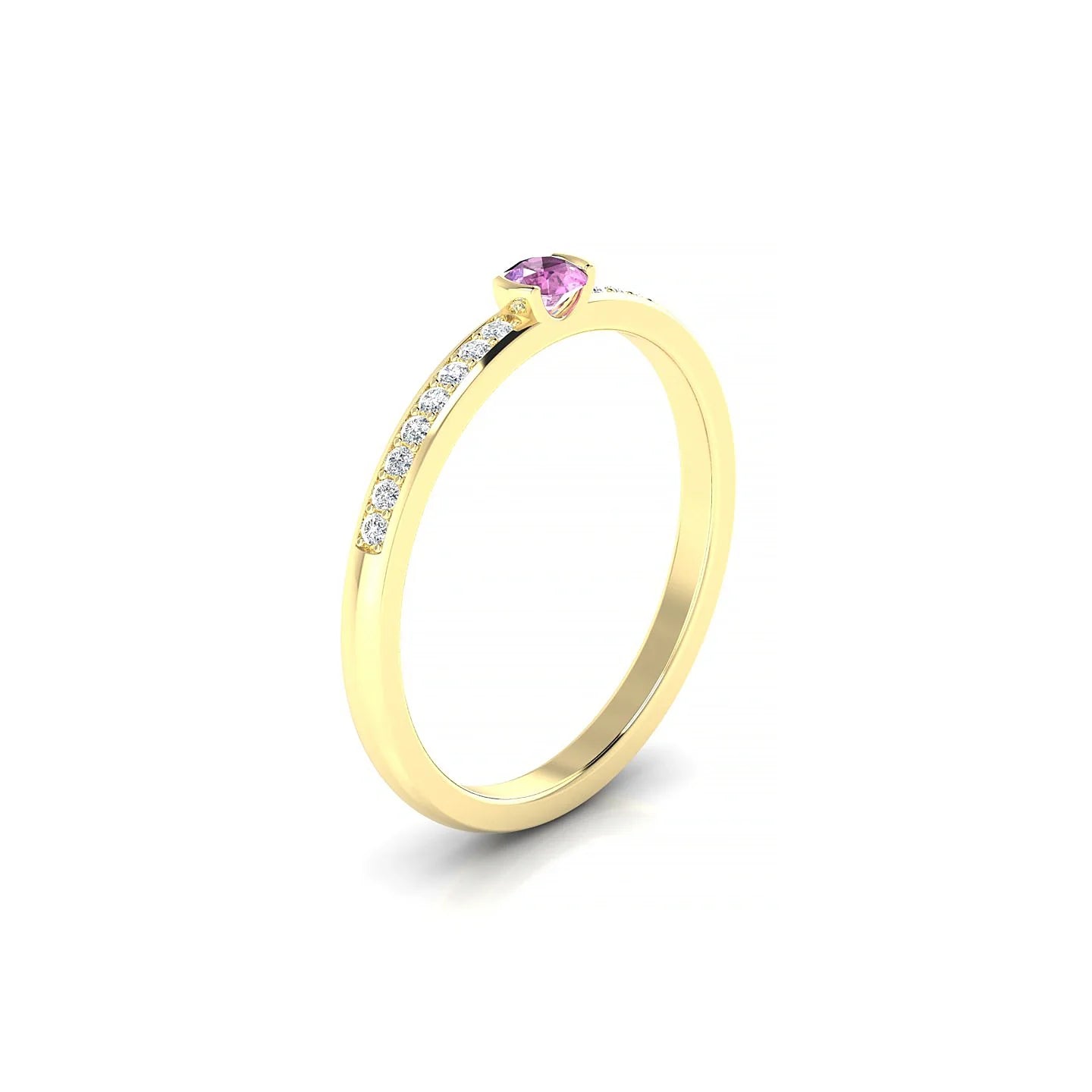 Crest | 18k Yellow Gold 3 mm Round Pink Sapphire Ring