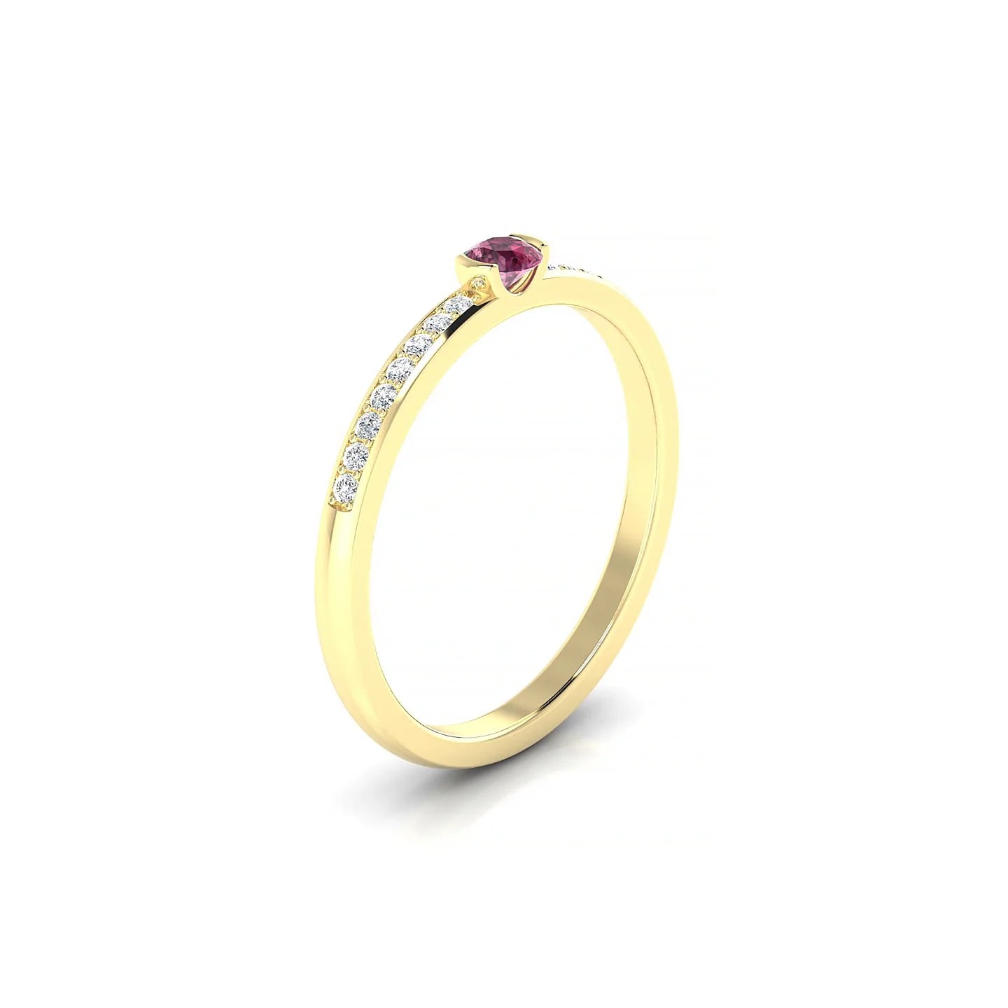 Crest | 18k Yellow Gold 3 mm Round Rhodolite Ring