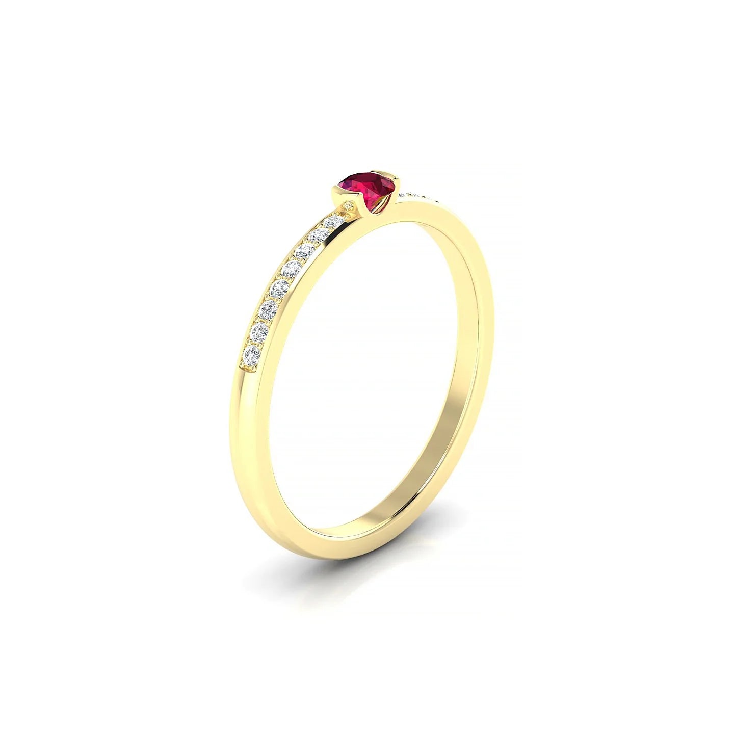 Crest | 18k Yellow Gold 3 mm Round Ruby Ring