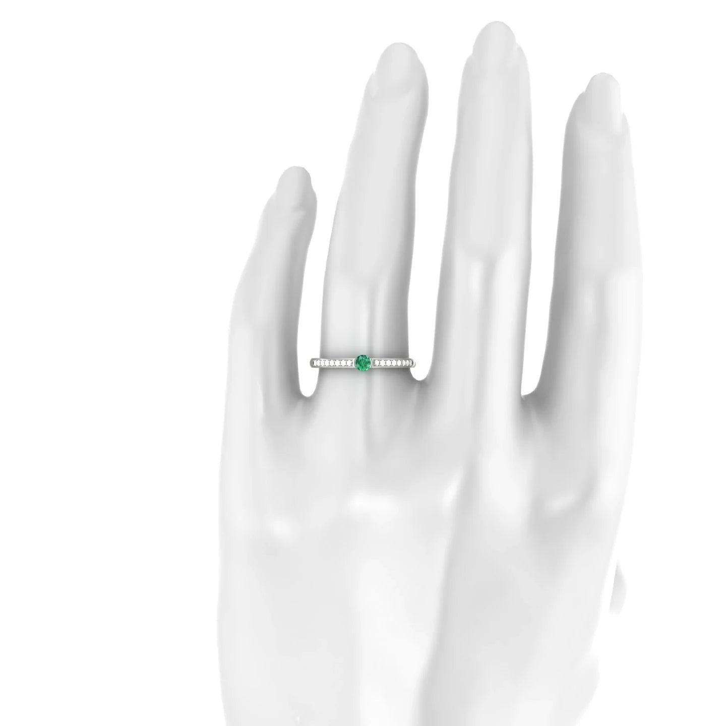 Crest | 18k White Gold 3 mm Round Emerald Ring