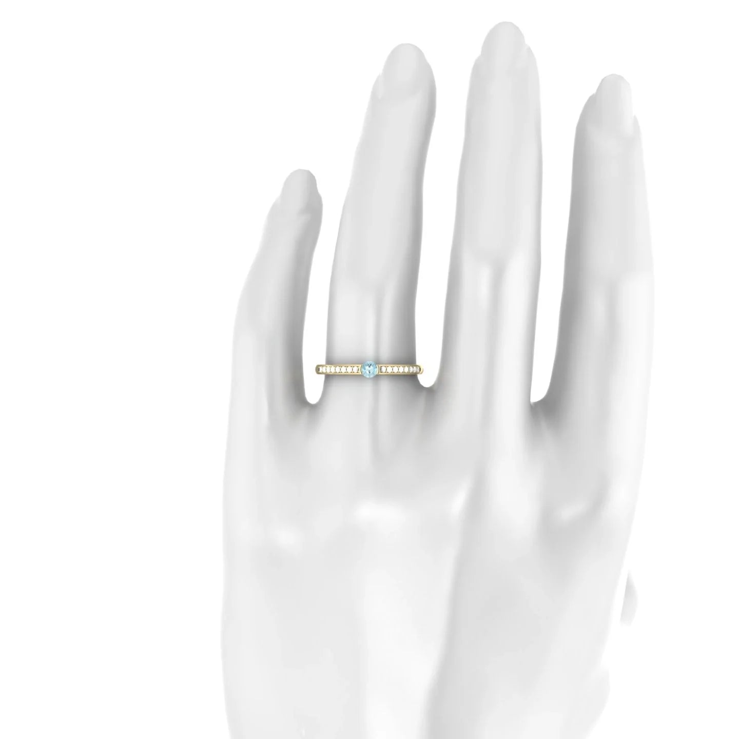 Crest | 18k Yellow Gold 3 mm Round Aquamarine Ring