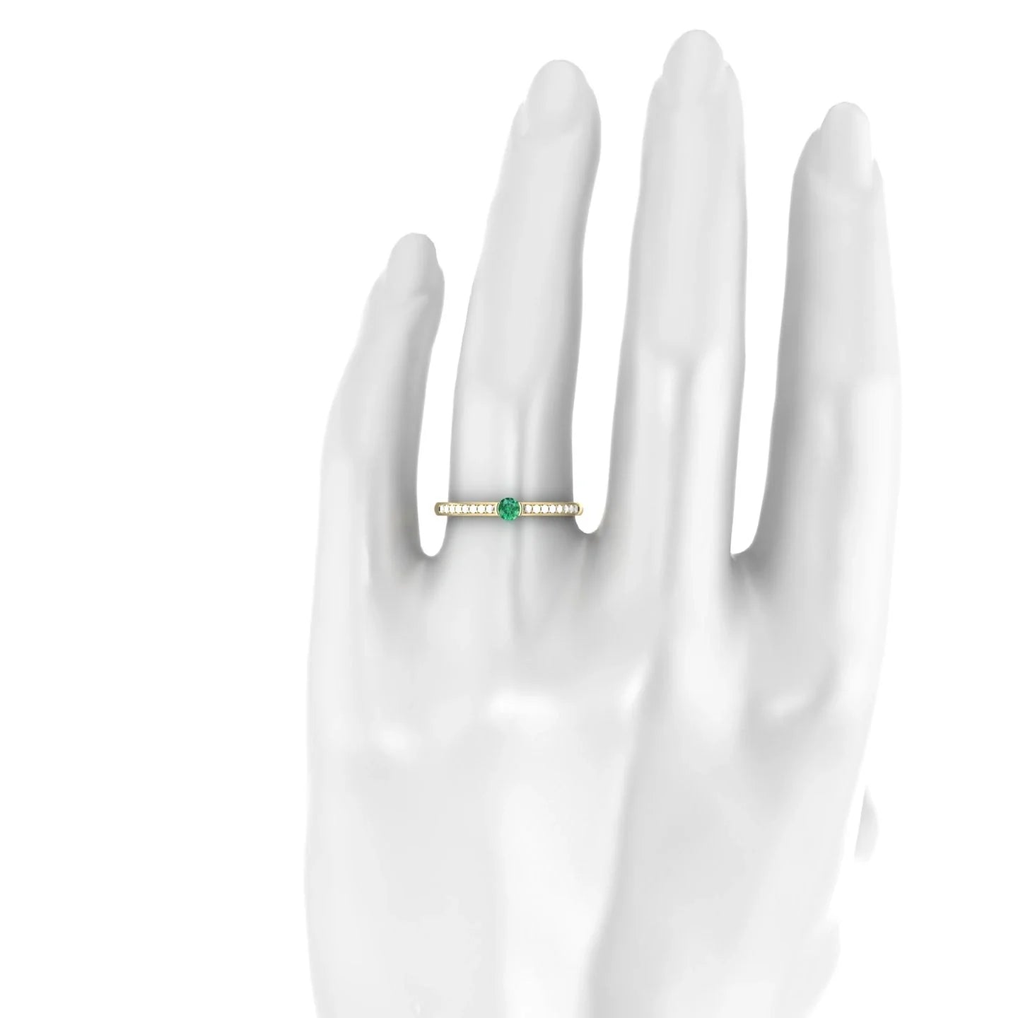Crest | 18k Yellow Gold 3 mm Round Emerald Ring