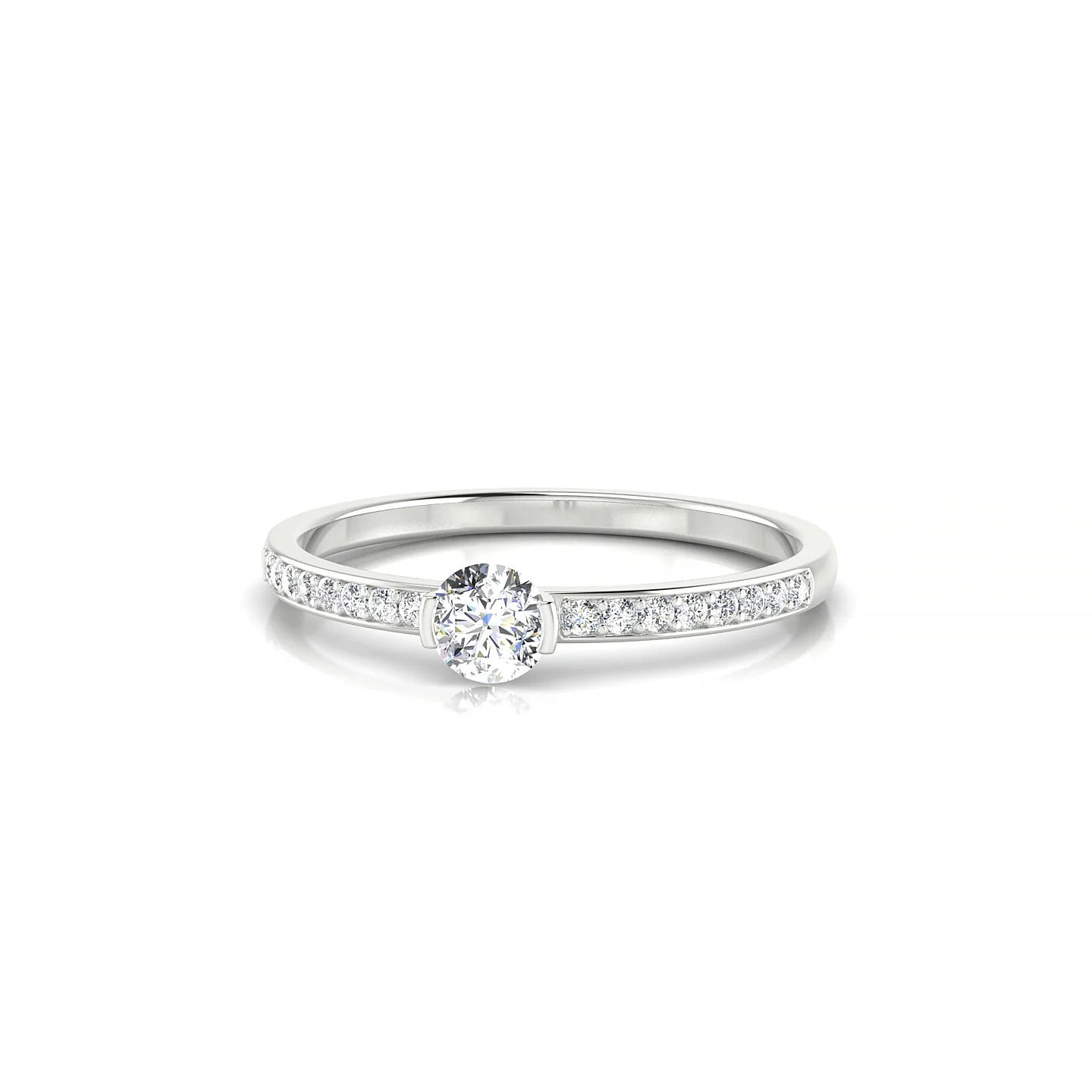 Crest | 18k White Gold 3.7 mm Round Diamond Ring