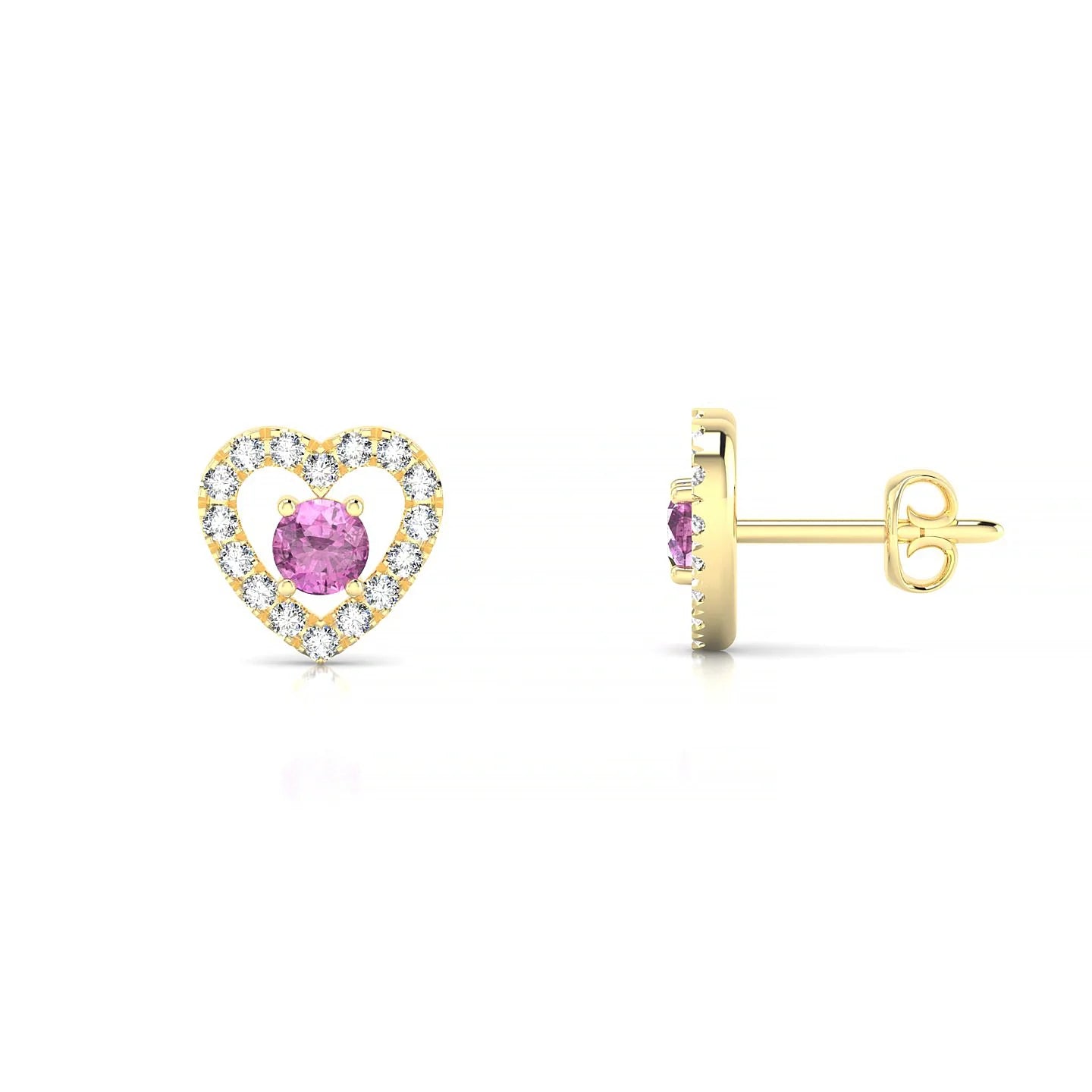 Desire | 18k Yellow Gold 3 mm Round Pink Sapphire Earrings
