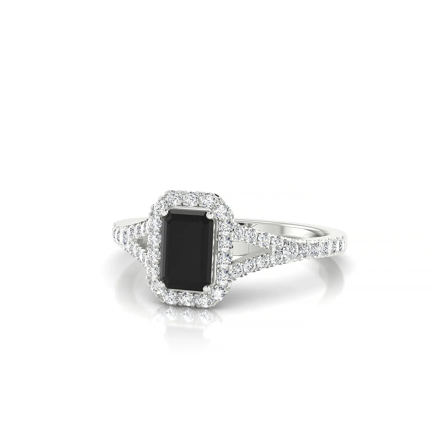 Dream | 18k White Gold 6 x 4 mm Emerald Black Diamond Ring