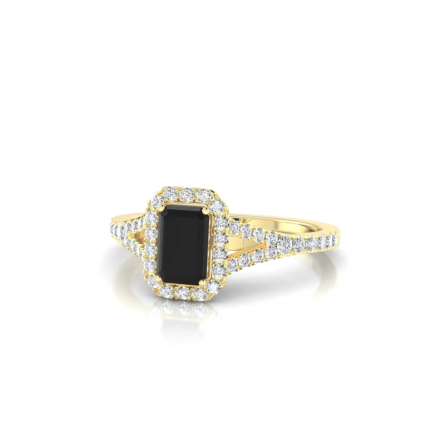 Dream | 18k Yellow Gold 6 x 4 mm Emerald Black Diamond Ring