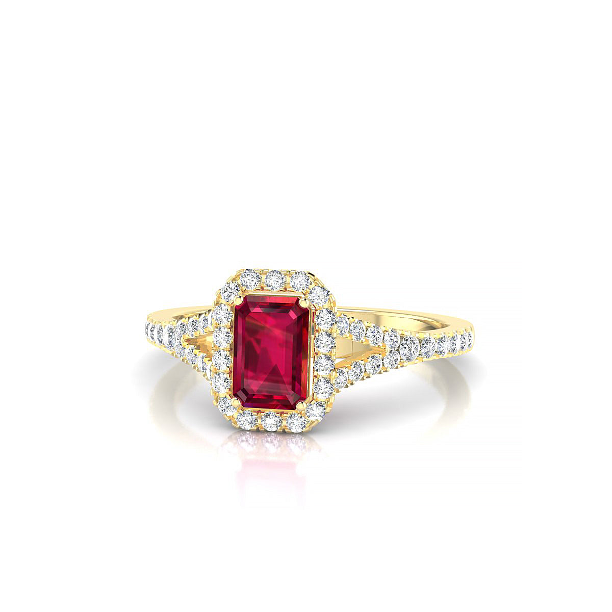 Dream | 18k Yellow Gold 6 x 4 mm Emerald Ruby Ring
