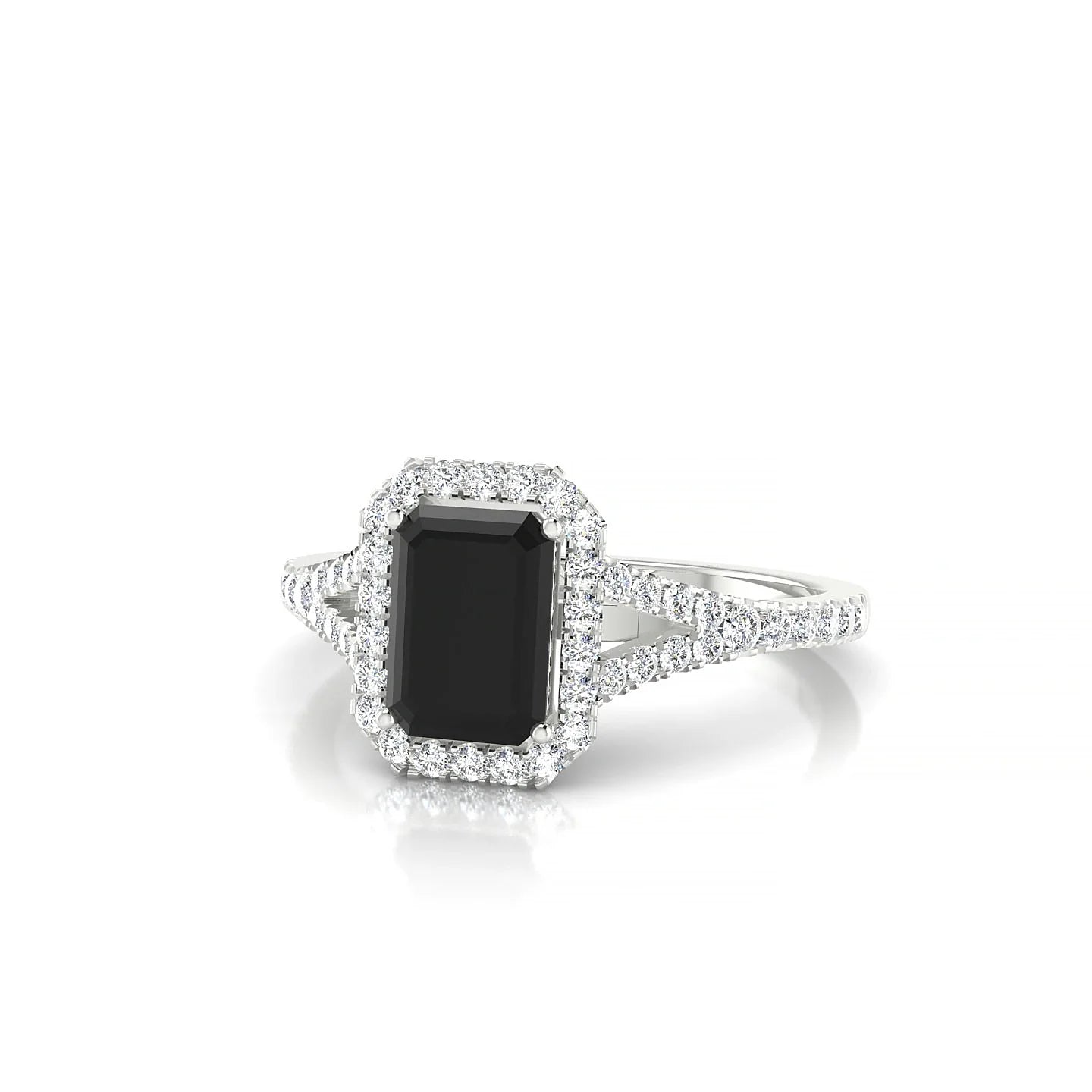 Dream | 18k White Gold 7 x 5 mm Emerald Black Diamond Ring