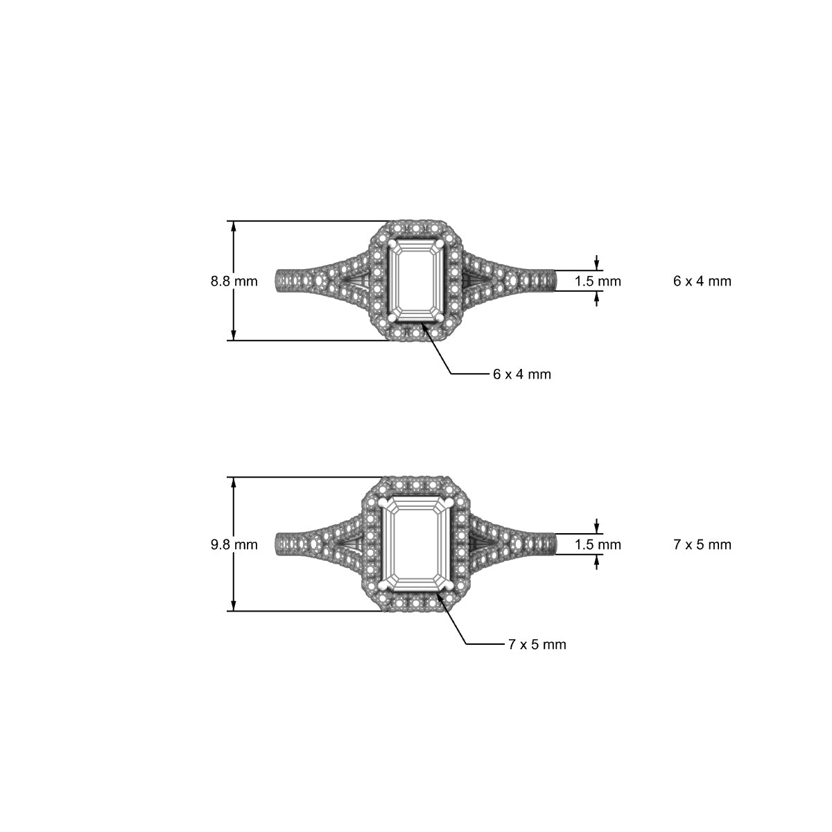 Dream | 18k White Gold 6 x 4 mm Emerald Black Diamond Ring