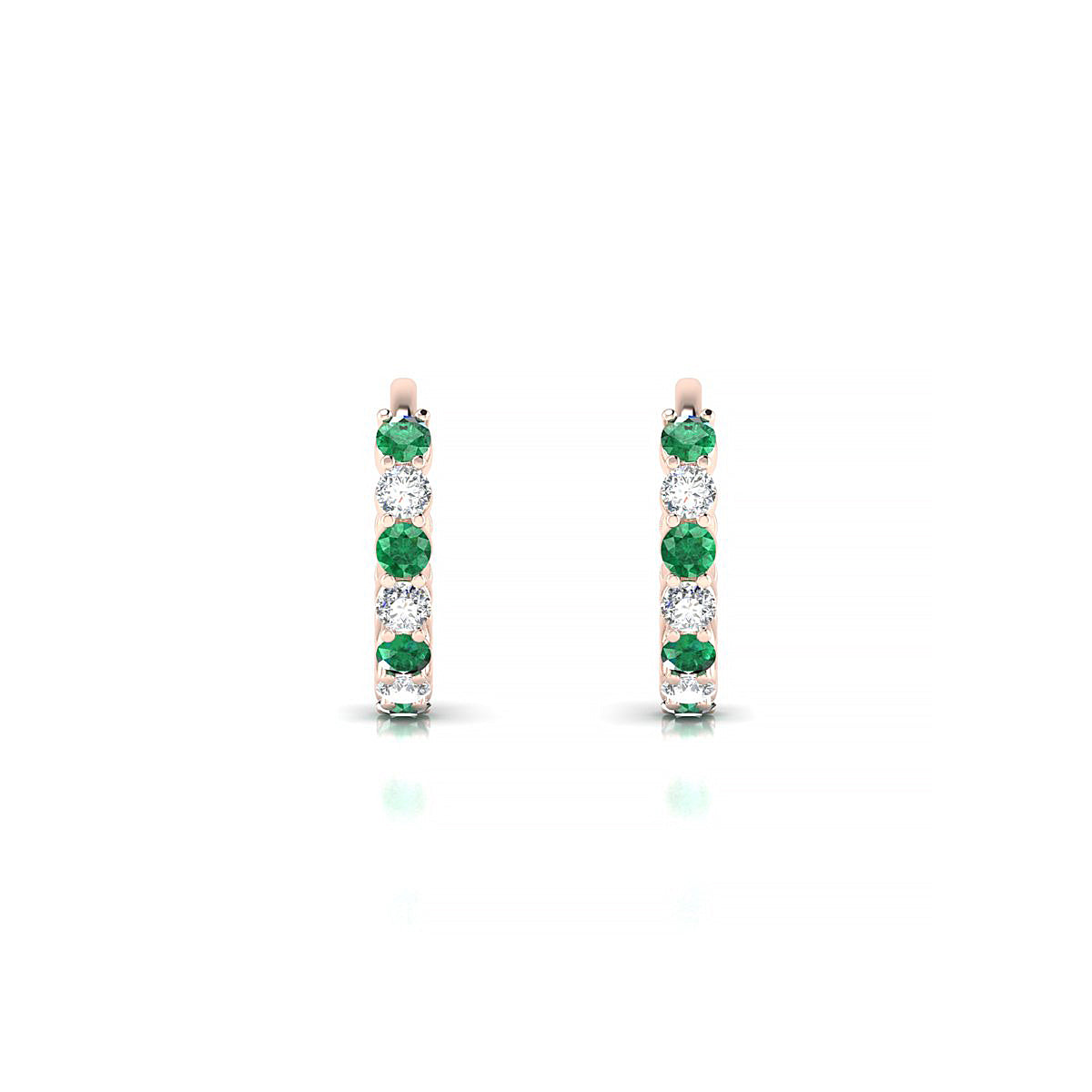Eden | 18k Rose Gold 1.7 mm Round Emerald & Diamond Hoop Earrings