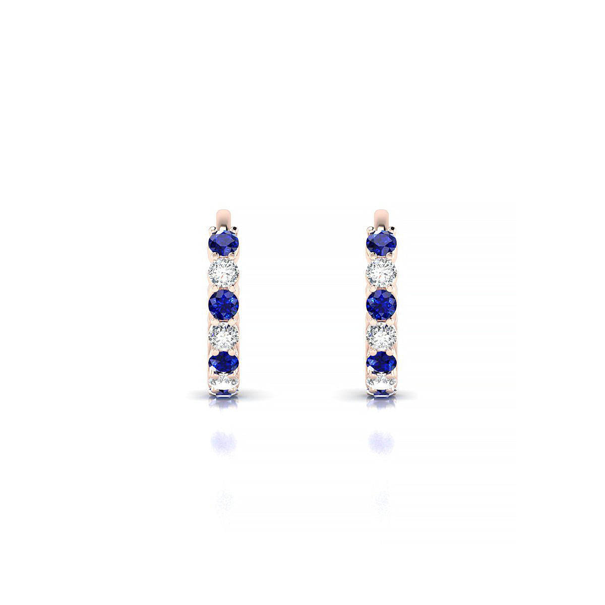 Eden | 18k Rose Gold 1.7 mm Round Sapphire & Diamond Hoop Earrings