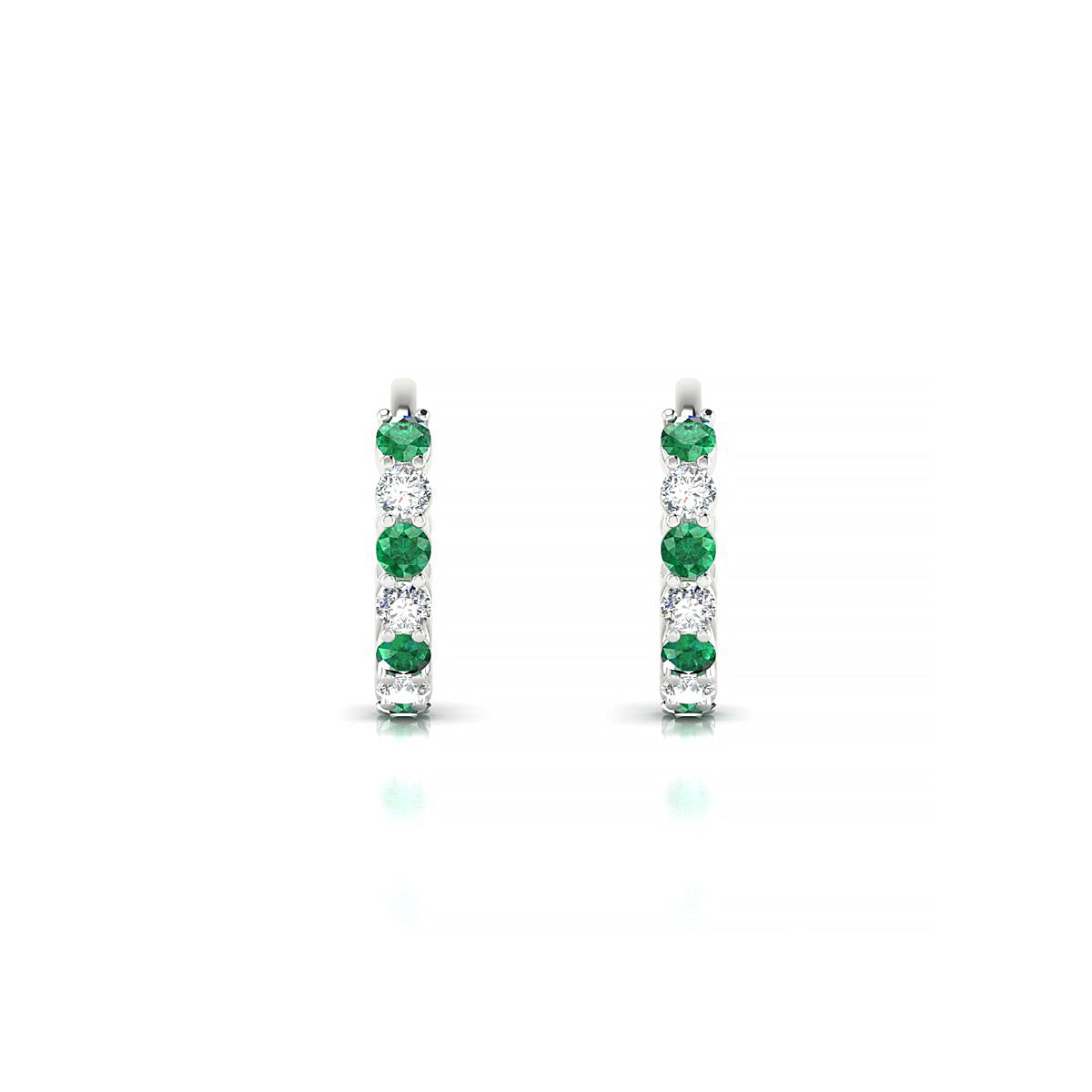 Eden | 18k White Gold 1.7 mm Round Emerald & Diamond Hoop Earrings