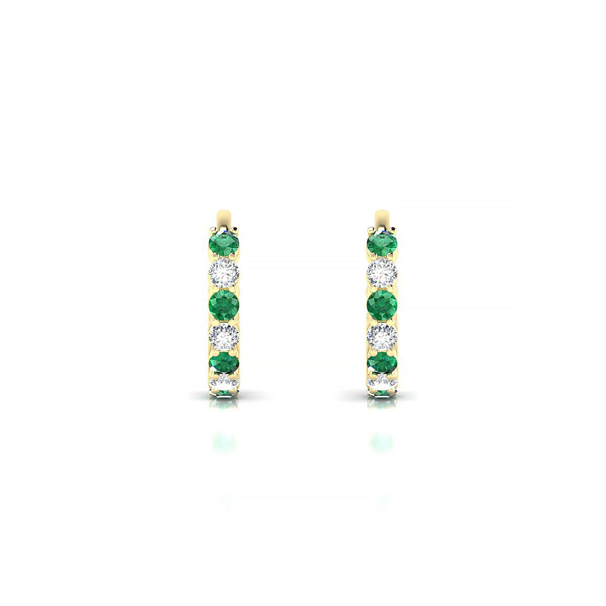 Eden | 18k Yellow Gold 1.7 mm Round Emerald & Diamond Hoop Earrings
