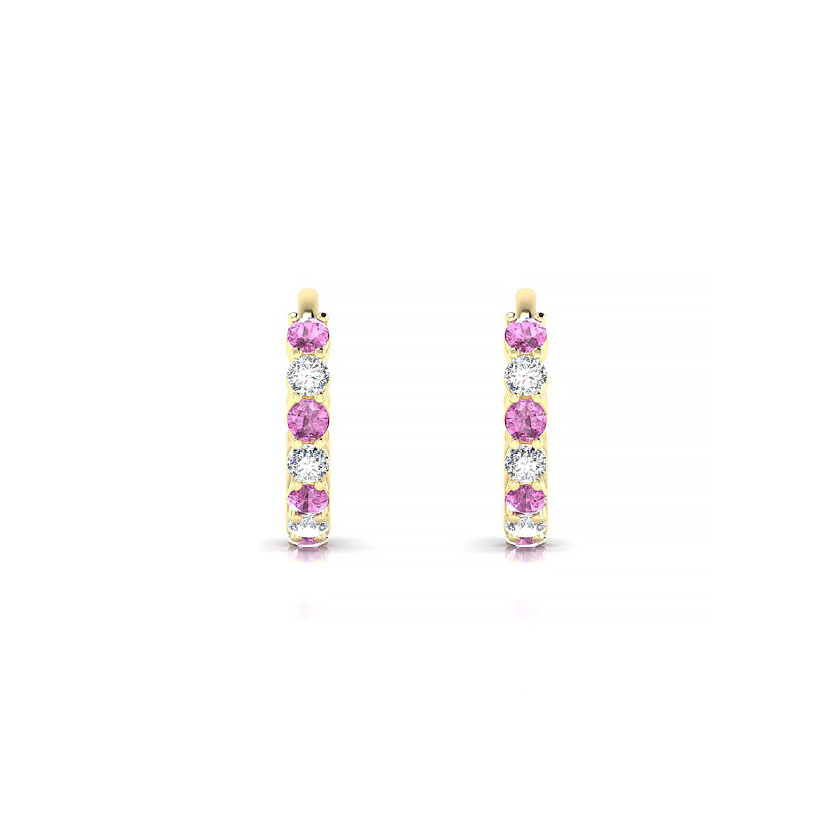 Eden | 18k Yellow Gold 1.7 mm Round Pink Sapphire & Diamond Hoop Earrings