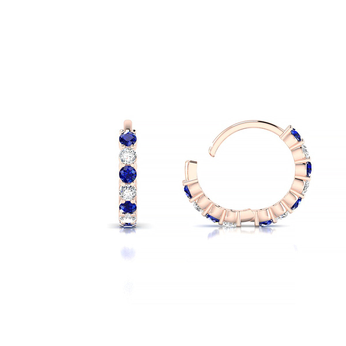 Eden | 18k Rose Gold 1.7 mm Round Sapphire & Diamond Hoop Earrings