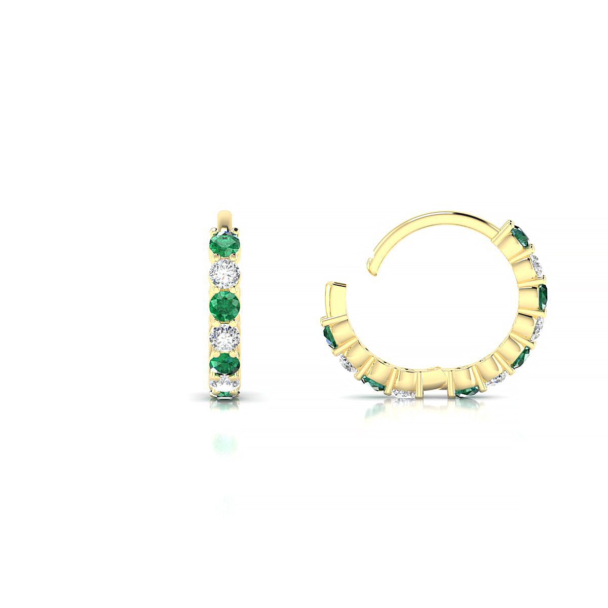 Eden | 18k Yellow Gold 1.7 mm Round Emerald & Diamond Hoop Earrings