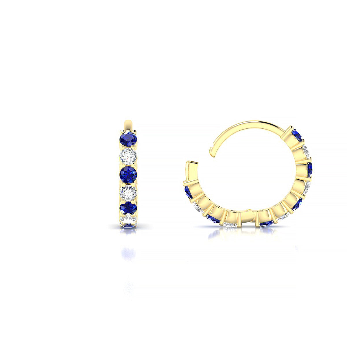 Eden | 18k Yellow Gold 1.7 mm Round Sapphire & Diamond Hoop Earrings