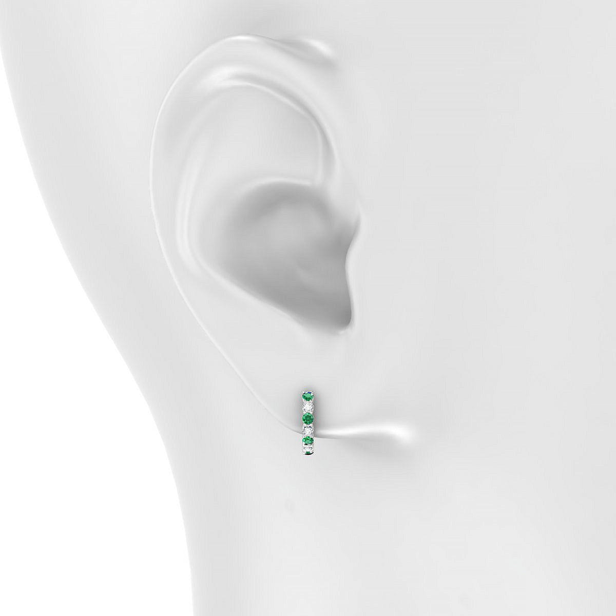 Eden | 18k White Gold 1.7 mm Round Emerald & Diamond Hoop Earrings