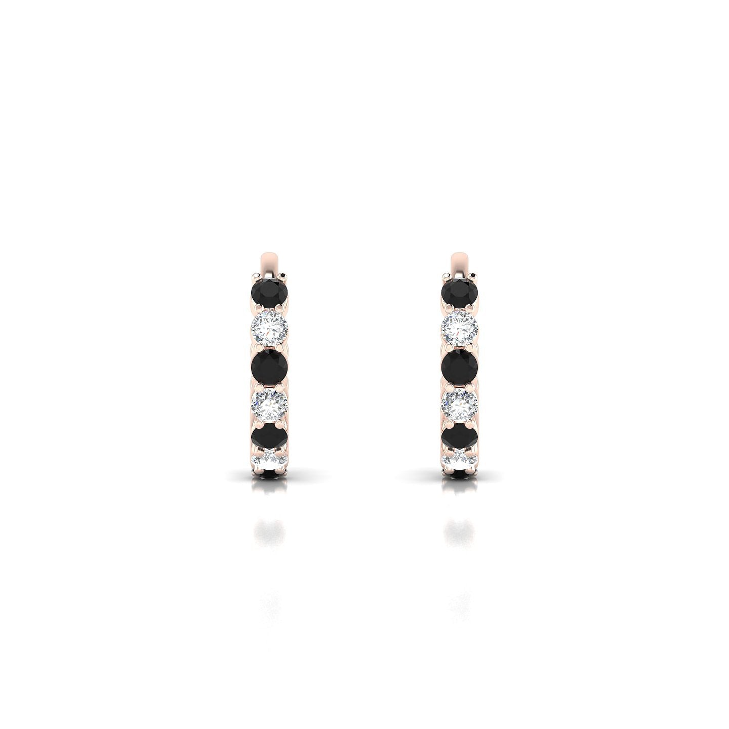 Eden | 18k Rose Gold 1.7 mm Round Black Diamond & Diamond Hoop Earrings
