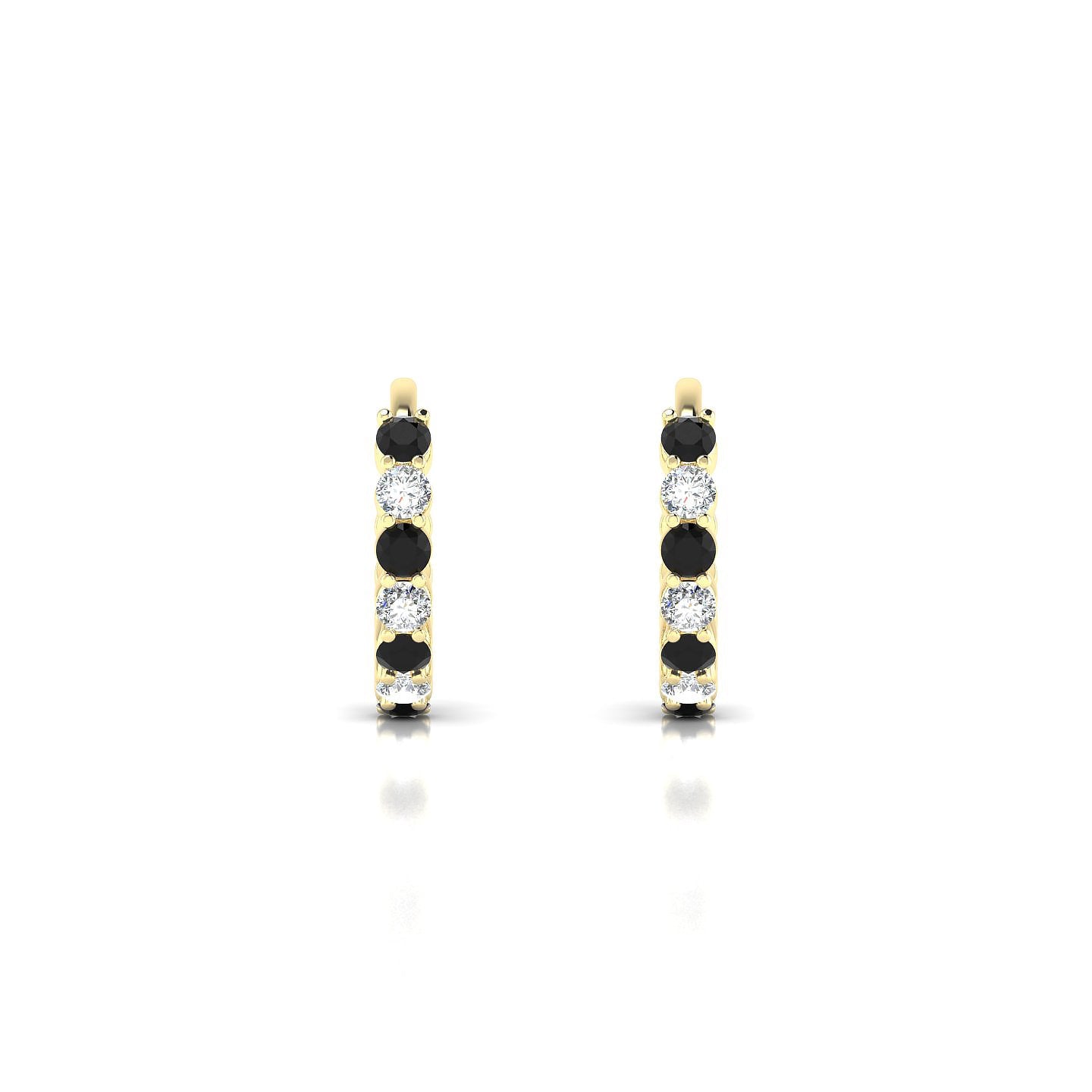 Eden | 18k Yellow Gold 1.7 mm Round Black Diamond & Diamond Hoop Earrings