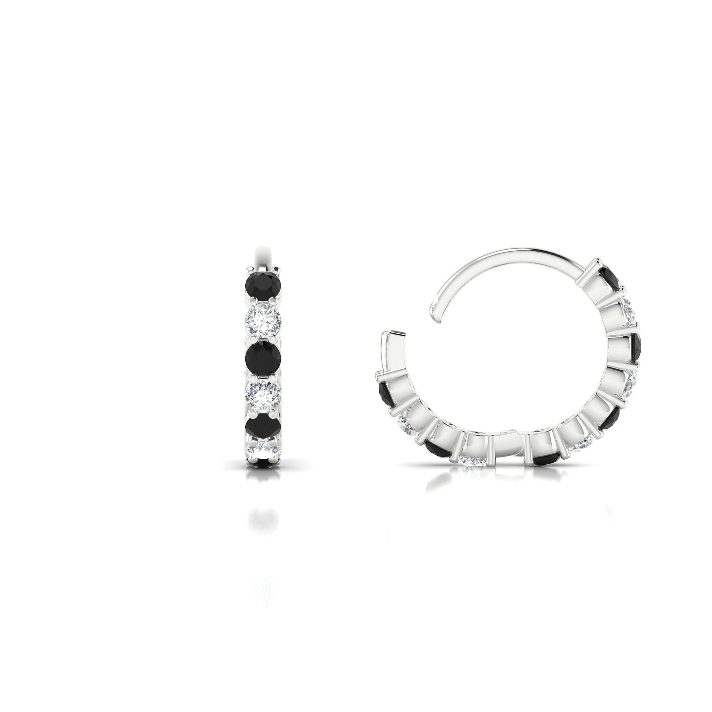 Eden | 18k White Gold 1.7 mm Round Black Diamond & Diamond Hoop Earrings