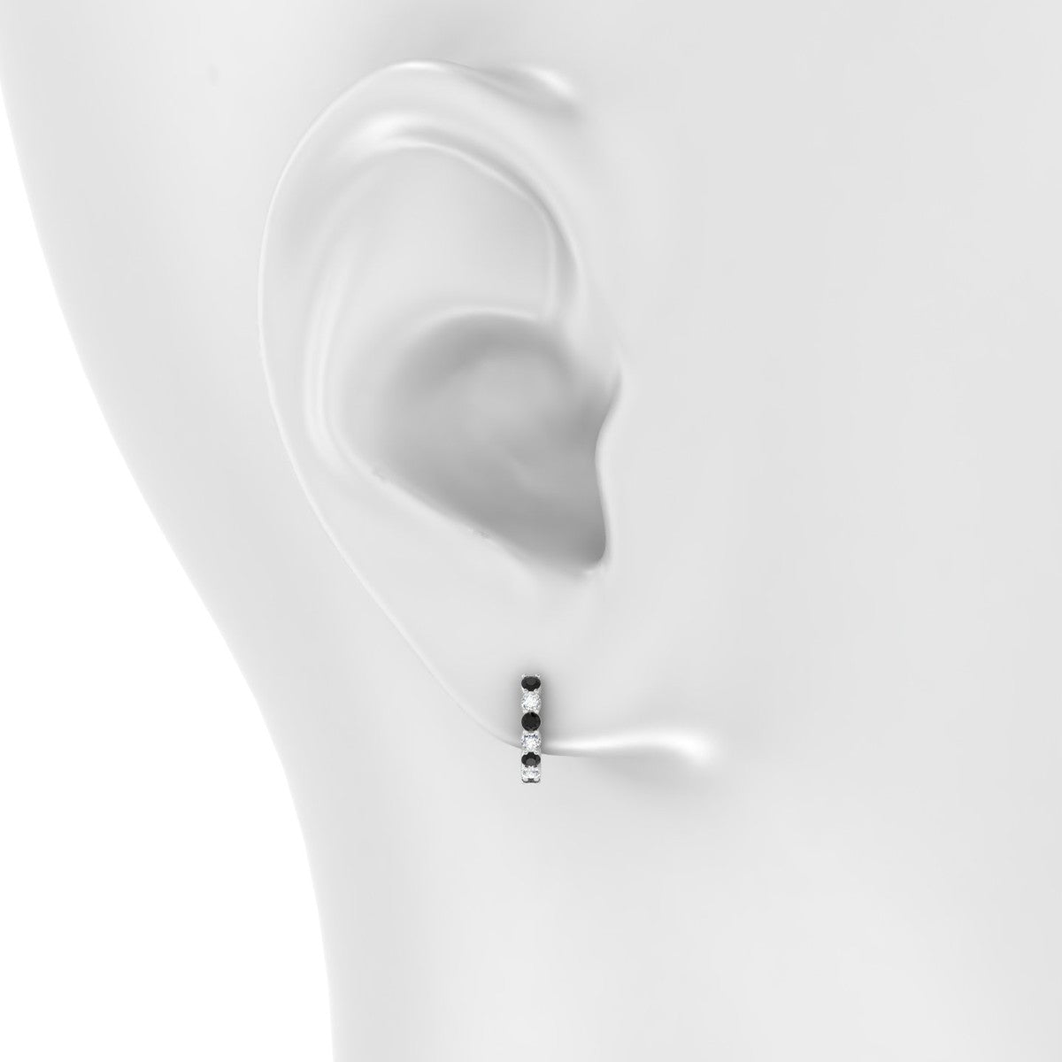 Eden | 18k White Gold 1.7 mm Round Black Diamond & Diamond Hoop Earrings