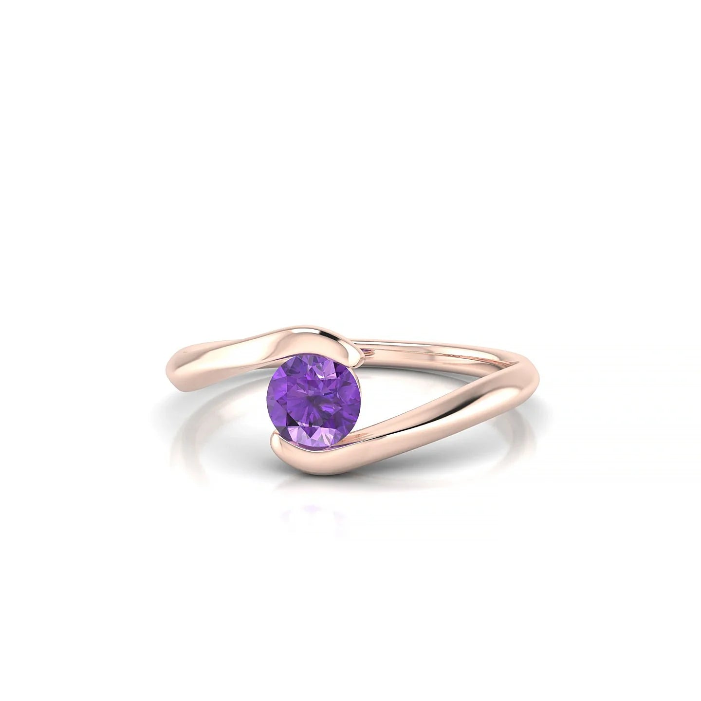 Embrace | 18k Rose Gold 4.5 mm Round Amethyst Ring
