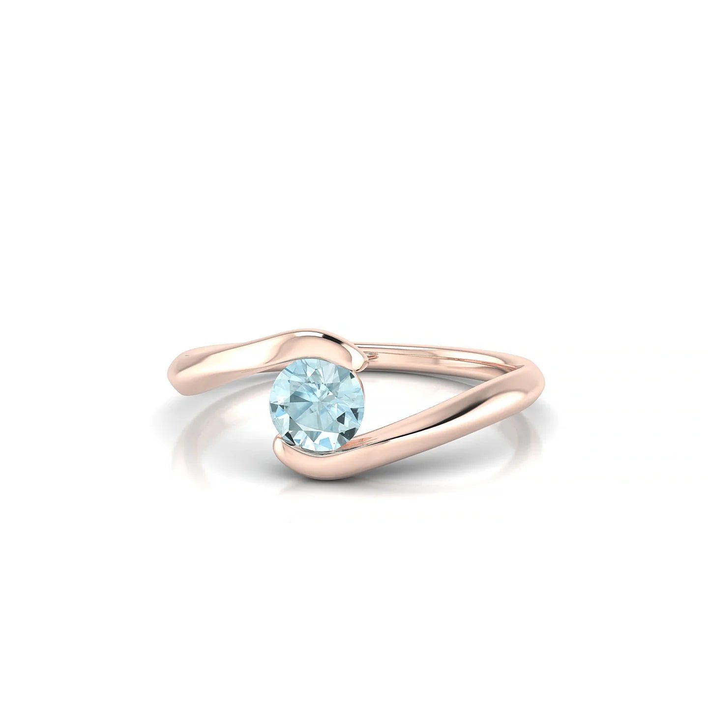 Embrace | 18k Rose Gold 4.5 mm Round Aquamarine Ring