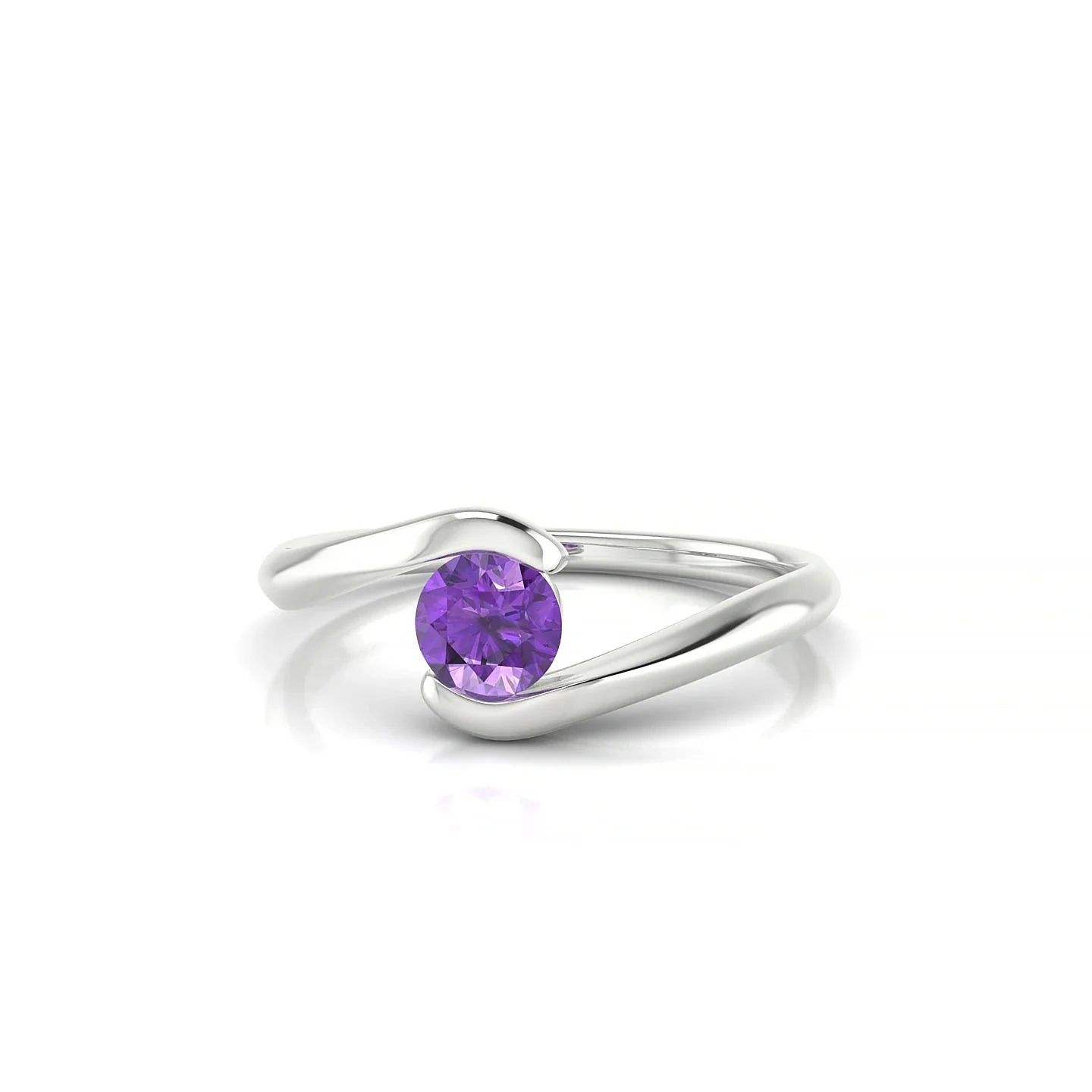 Embrace | 18k White Gold 4.5 mm Round Amethyst Ring