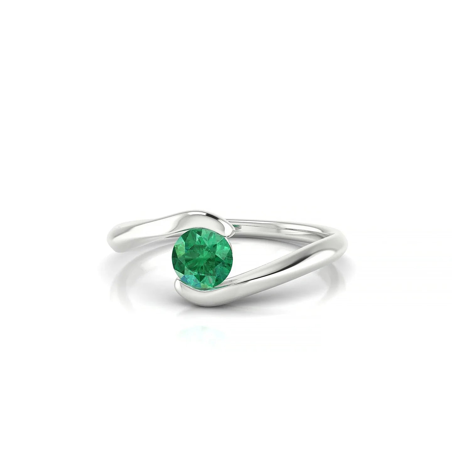 Embrace | 18k White Gold 4.5 mm Round Emerald Ring