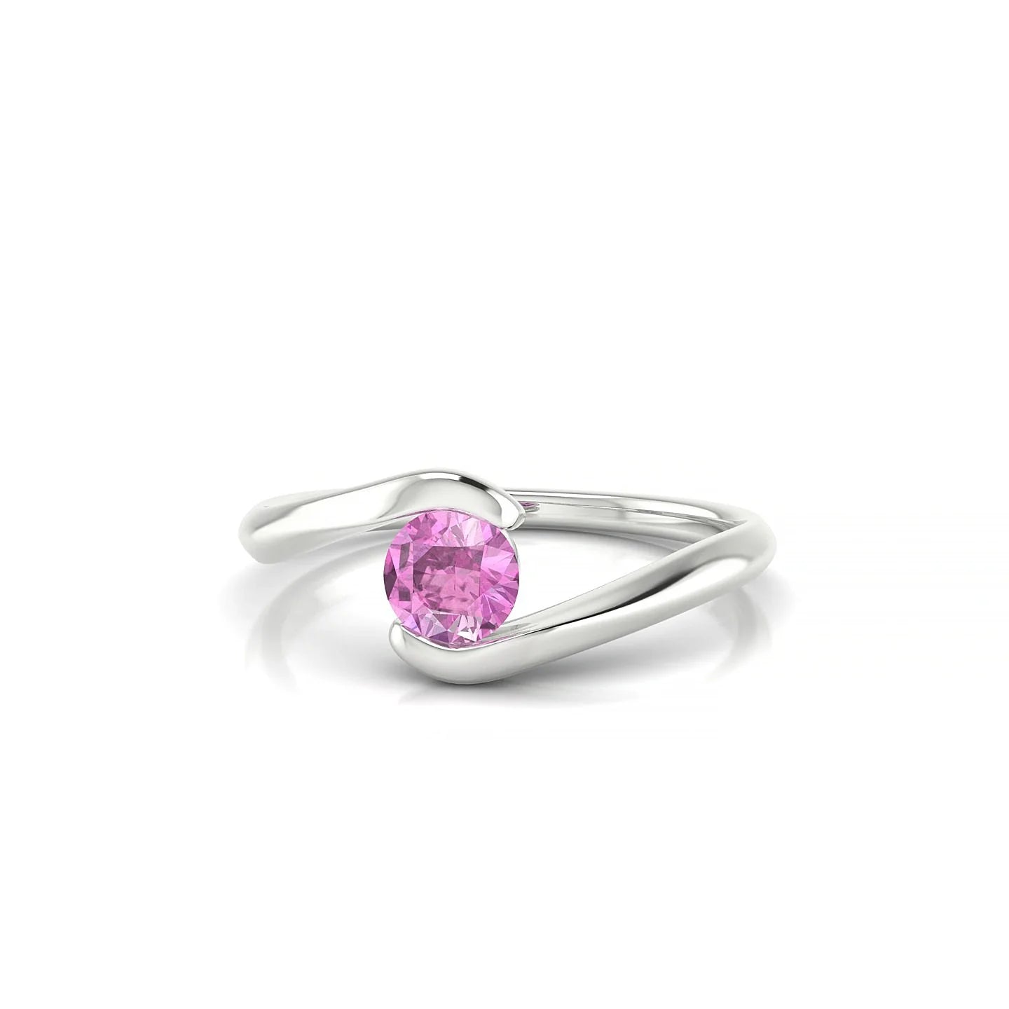 Embrace | 18k White Gold 4.5 mm Round Pink Sapphire Ring