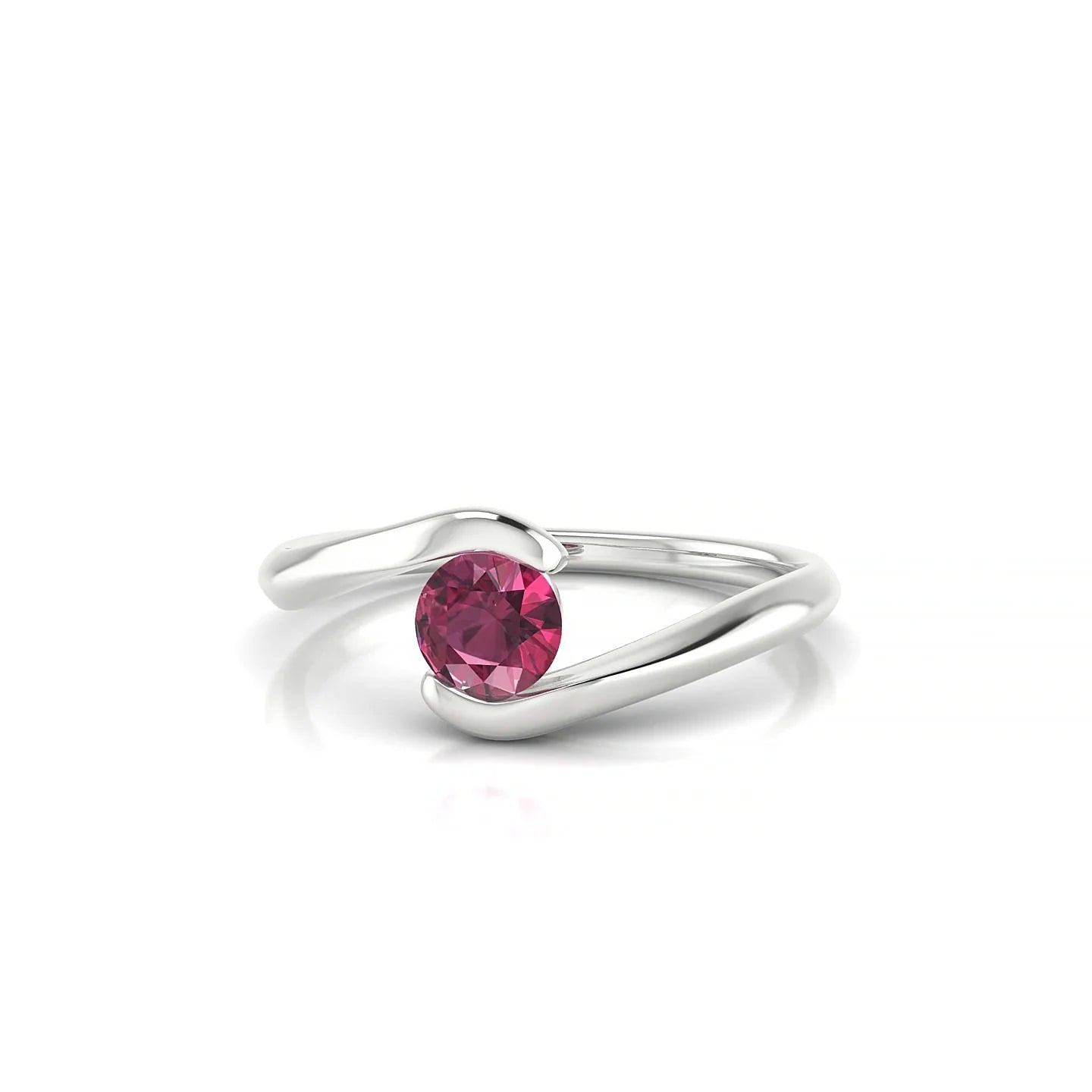Embrace | 18k White Gold 4.5 mm Round Rhodolite Ring