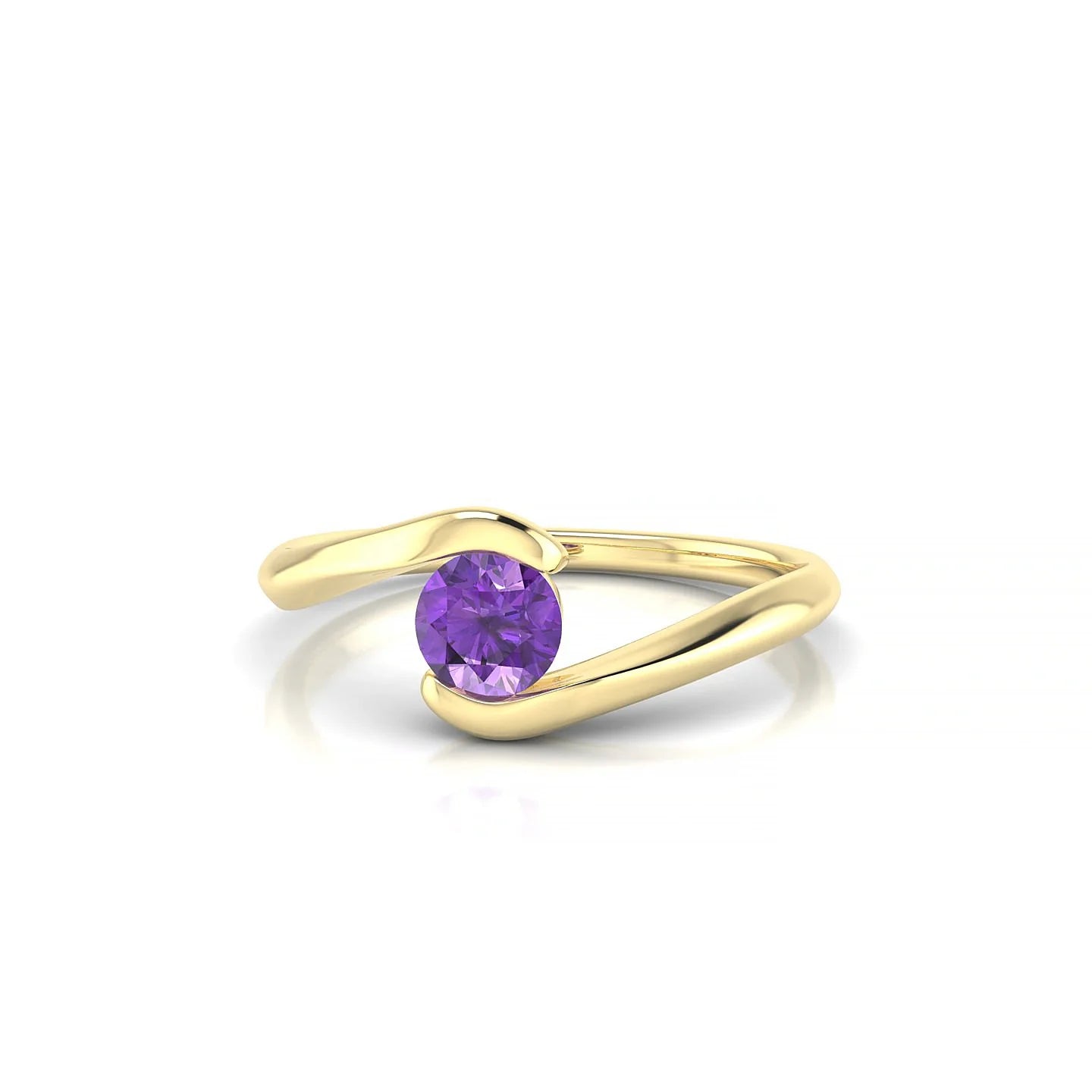 Embrace | 18k Yellow Gold 4.5 mm Round Amethyst Ring