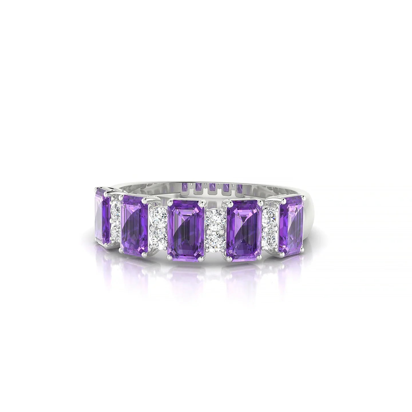 Eminence | 18k White Gold 5 x 3 mm Emerald Amethyst Ring