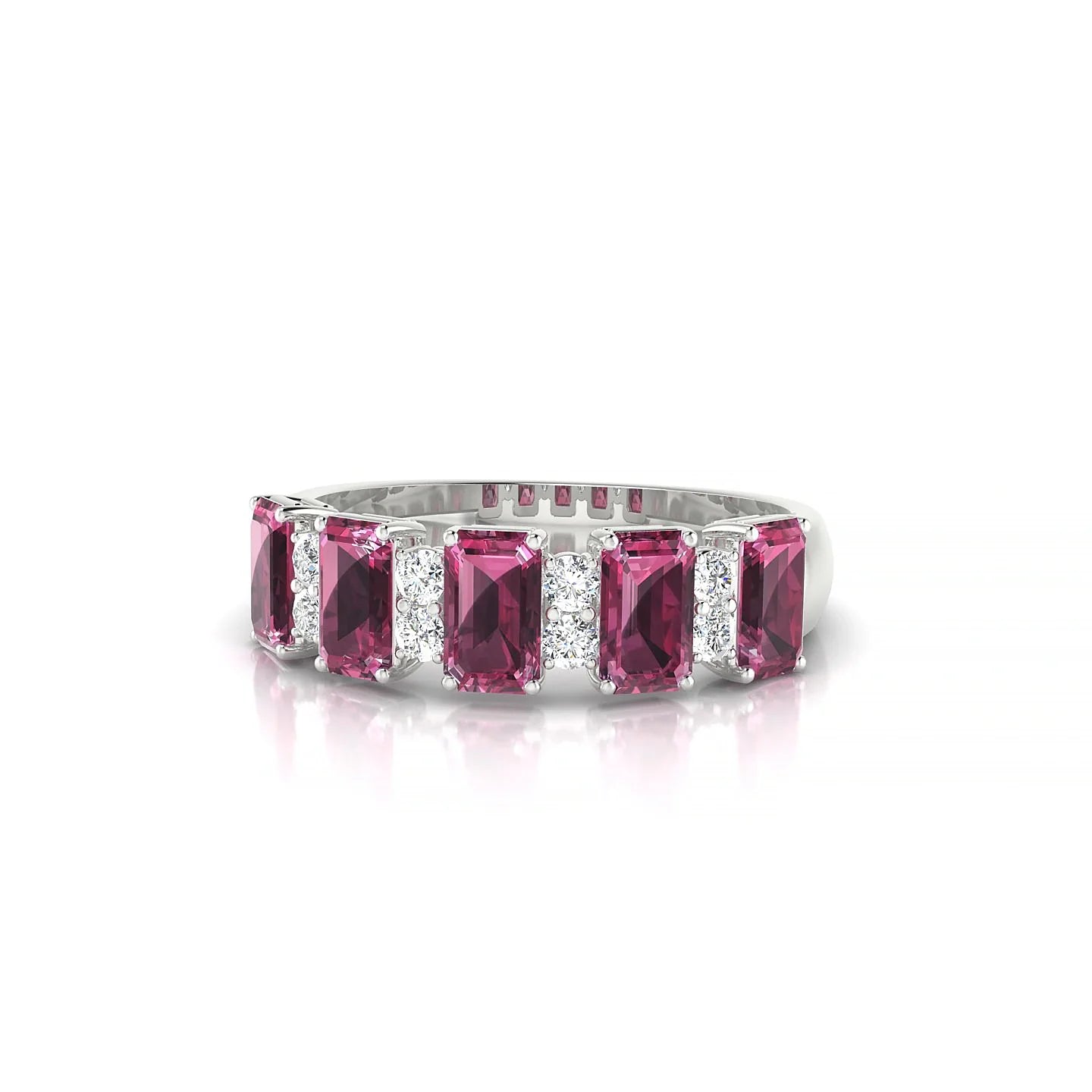 Eminence | 18k White Gold 5 x 3 mm Emerald Rhodolite Ring