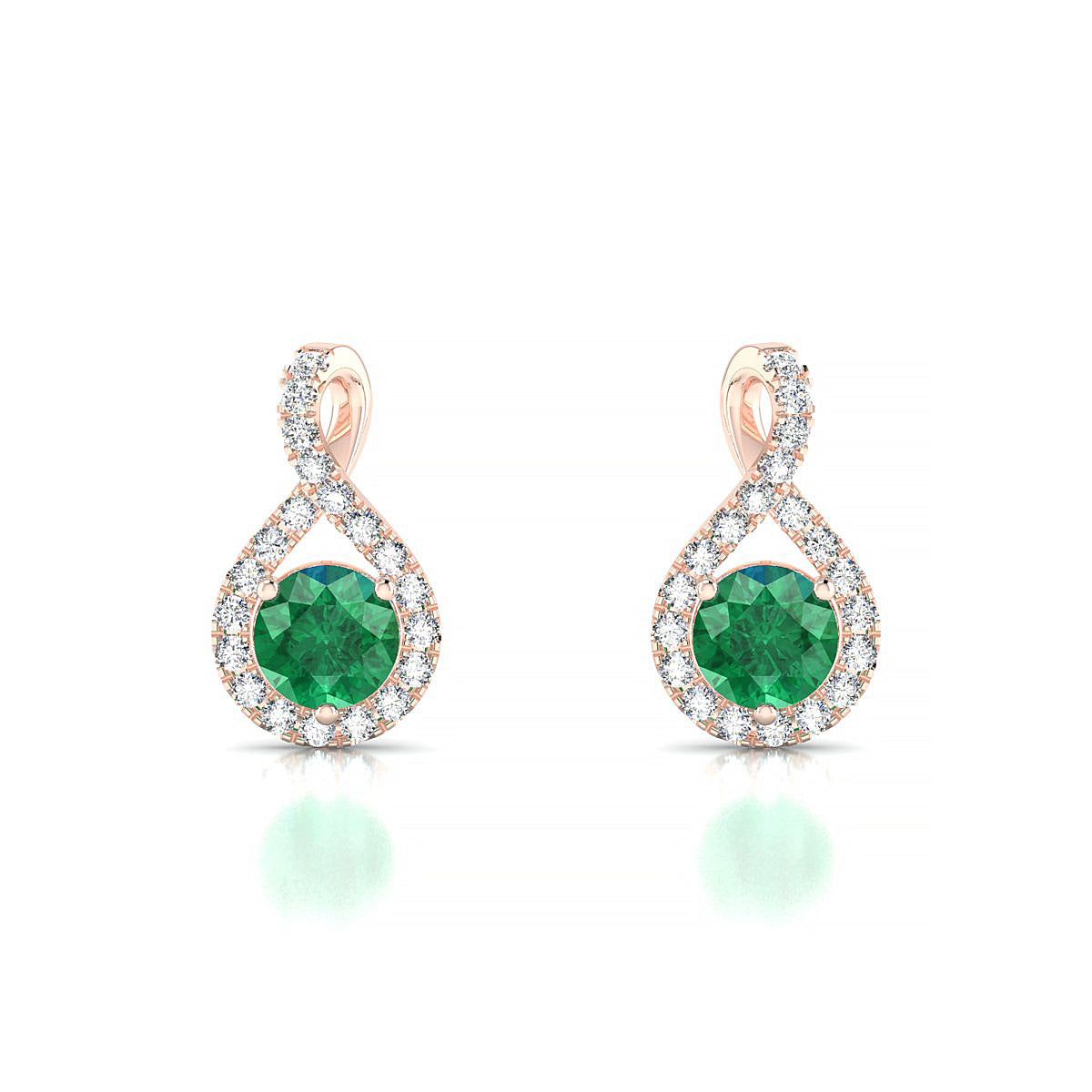 Essence | 18k Rose Gold 4.5 mm Round Emerald Earrings