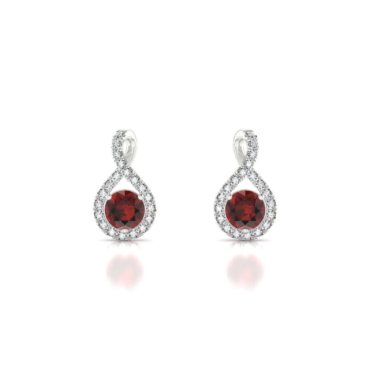 Essence | 18k White Gold 4.5 mm Round Garnet Earrings