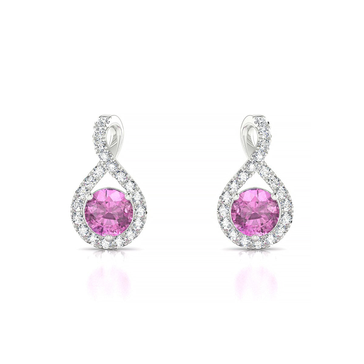 Essence | 18k White Gold 4.5 mm Round Pink Sapphire Earrings