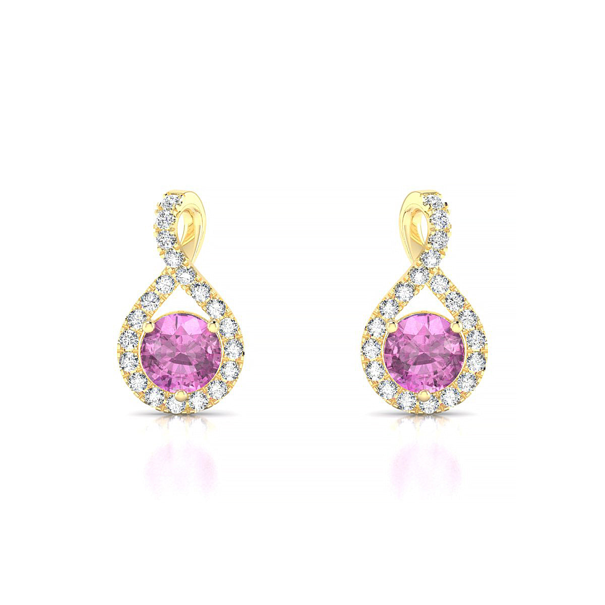Essence | 18k Yellow Gold 4.5 mm Round Pink Sapphire Earrings