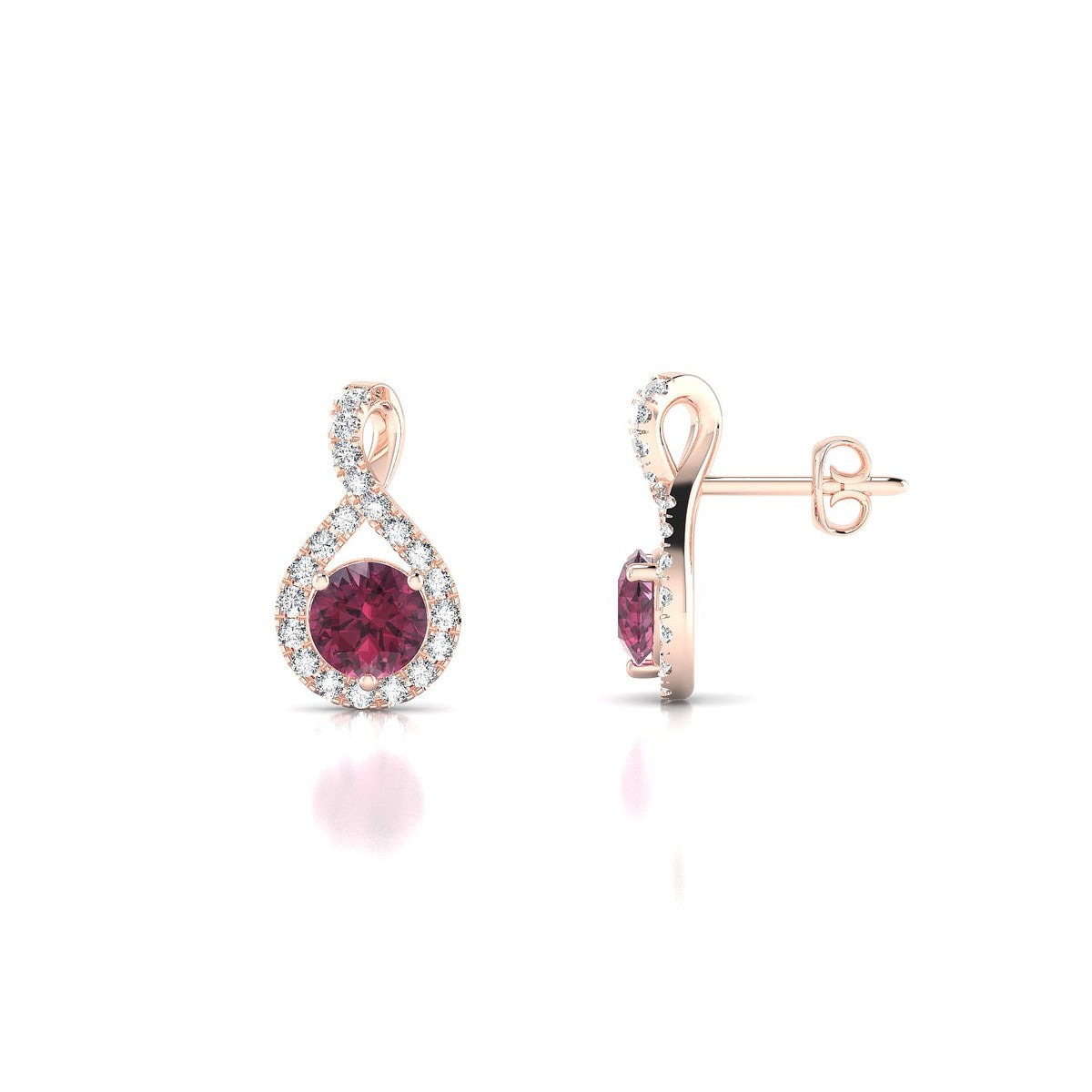 Essence | 18k Rose Gold 4.5 mm Round Rhodolite Earrings